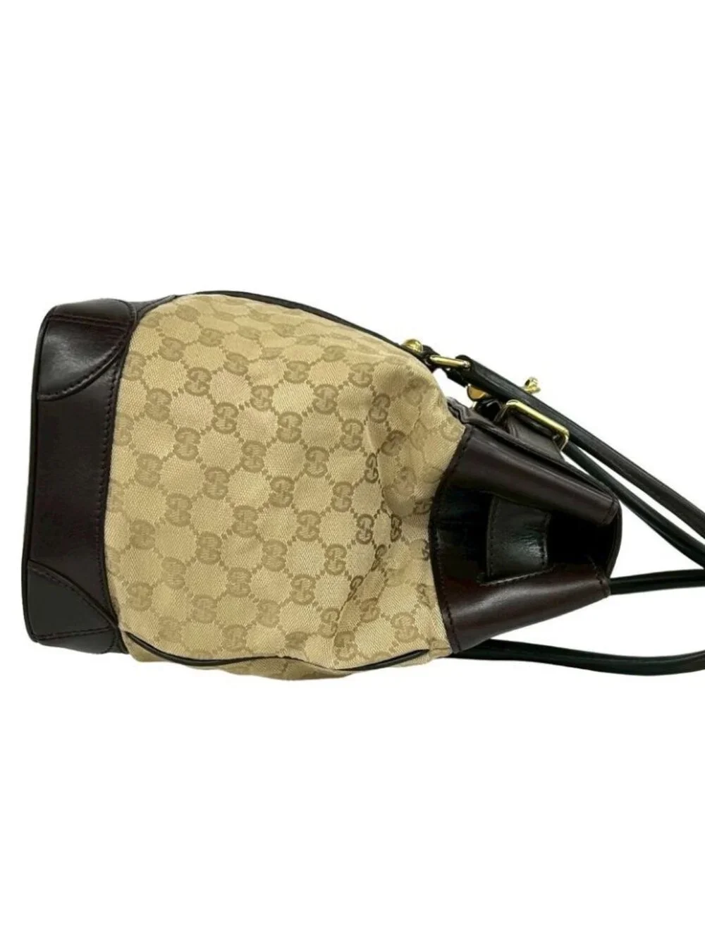 Gucci GG Canvas Croco Embossed Leather Tote Boston Bag Beige Brown - Picture 6 of 10